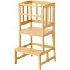 Wiltec Torre Montessori in bambù 46x46x90cm, con barre di protezione, Learning tower Scala montessoriana