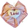 CrisArt Fiocco nascita doppio rosa antico e righe rosa antico con cuore ricamato