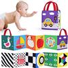 Vicloon Libro di Stoffa per Neonati, Libri di Stoffa per Neonato Pieghevoli, Libro Sensoriale ad Alto Contrasto, Libri Interattivo per Tummy Time, Giocattolo da Passeggino, Regali per Bambino