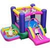 GYMAX Castello Gonfiabile da Interno/Esterno con Scivolo, Piscina di Palline, Canestro da Basket, Anelli e Palline, Centro Gioco per Bambini a Tema Unicorno, per Età 3-12 Anni