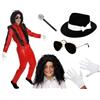I LOVE FANCY DRESS LTD Costume da re del pop per bambini, giacca e pantaloni rossi e neri, parrucca afro rilassata, cappello Fedora nero, occhiali da sole, guanti, microfono, icona della musica anni '80, costume per