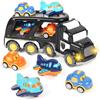 Zoelele Trasportino giocattolo per camion per bambini dai 3 anni in su, 5 in 1, con luce e suono, include 4 mini auto da corsa, trasportatore di auto portatile, ragazzi 3-7 anni - 03