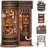 FUNPOLA Puzzle 3D in legno Negozio di Bacchette da Mago Book Nook Kit - Inserto da libreria in miniatura con LED - Decorazione fai-da-te, regalo per bambini e adulti (Negozio di Bacchette da Mago)