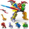 XUEXUE Robot Dinosaurio 6-in-1 Combinati Grandi Robot da Smontare Inclusi 6 Figure d'Azione di Dinosauri - Triceratops Deformabile per Bambini 6-9 Anni