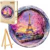 PASJO Puzzle in legno per adulti, puzzle 3D, primavera a Parigi, 300 pezzi, scatola in legno e mini cavalletto, idea regalo per donne