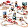 Dreamon 40 Pezzi Set di Treno in Legno Urbano per Età 3+, Binari del Treno | Compatibile Con Le Principali Marche‑Espandibile, Case Impilabili Di Carta, Personaggi Con Diverse Professioni