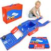 Roll&Race Track Box Garage Macchinine 3 in 1, Porta Macchinine Trasformabile in Pista da Corsa e Parcheggio Auto Giocattolo - Scatola Portaoggetti Pieghevole con Maniglia - Bambini 2+ Anni