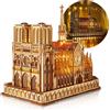 FUNPOLA Notre Dame de Paris Modello LED Puzzle 3D in Legno per Adulti | Luce Calda, Dettagli Architettura Gotica, 394 Pezzi da Montare, Montaggio 5-7 Ore, Rosone, e Torri, Decor da Collezione