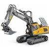 Generico Escavatore Telecomandato Bambini con Pala in Metallo - 11 Canali, Luci e Suoni Realistici, Giocattolo Cantiere RC Resistente - Regalo per Bambini 6 7 8 9 10 Anni - Giallo
