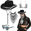 Kitimi Set di accessori per costume da cowboy per uomini e donne, con cappello da cowgirl, con cappello da cowboy, bandana, western selvatici, unisex, per adulti, carnevale, Halloween, cosplay