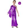 Sinleey Bambina Tuta Metallizzata Glitter Anni 70 80 Disco Salopette Svasata E Set Fascia Per Capelli Costume Da Ballo Per Bambini Festa Carnevale Halloween