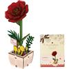 AUAUY Puzzle 3D Fai da te Fiore in Legno, Modello Artigianale, Red Camellia | Fiori Eterni, per Donne Mamma Natale/Compleanno/Valentino/Festa della Mamma