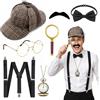 Grantop Set di accessori per costume da detective, 8 pezzi, con cappello, lente d'ingrandimento, occhiali, barba, Sherlock Holmes, accessori da uomo anni '20, accessori per cosplay, feste di carnevale