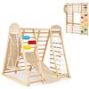 COSTWAY 8 in 1 Castello Parco Giochi Pieghevole per Bambini (Naturale) | Giocattoli Montessori da Arrampicata con Altalena, Scala, Barre per Scimmie, Rete da Arrampicata e Gioco dell'Abaco, 3+ Anni