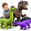 JeeMoien Set di 3 dinosauri camminanti per bambini 3-7 anni, robot elettrici T-Rex, Brachiosauro e Stegosauro con luci e ruggiti, regalo Natale e compleanno per ragazzi 3-8 anni