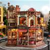 ROBOTIME Puzzle 3D in legno per adulti da costruire - Dream Coffe Factory, kit di costruzione in miniatura con musica, luci e scene animate, casa in miniatura/Book Nook Café EAB02