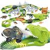 Mini Tudou Dinosauro Pista da Corsa 174 PCS Figure di Dinosauri Auto | Binari del Treno Flessibili con 8 Figure di Dinosauri, 2 auto Elettriche, con Luci, regali per bambini piccoli