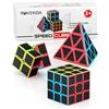 ROXENDA Speed Cube Set, [3 Pezzi] Qiyi Cube Set con Cubo Magico di 2x2 3x3 Piramide, Durevole e Colori Vividi - Tornitura Facile e Giocare Liscio (Carbon Fiber)