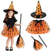 SilverChry Costume Halloween Strega Bambina 3 Pezzi con Cappello, Gonna Tutu e Scopa | Costume Halloween Bambina per Carnevale con Cappello da Strega, Gonna in Tulle e Scopa, 4 Colori Disponibili