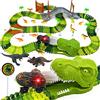 jerryvon Pista Macchinine Dinosauri Giocattolo Per Bambini Giochi Bambini 2 3 4 Anni Con 14 Dinosauro Giocattolo e LED Cars Macchinine Per Regalo Bambino bambina 4 5 6 Anni e Regali Pasqua