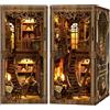Tecnock Book Nook Kit per adulti e ragazzi, libreria antica con luce touch, casa in miniatura fai da te, puzzle in legno 3D regalo (libreria antica)