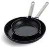 GreenPan Padova Black Anodizzato Sana Duro Ceramica Antiaderente, Set di 2 Padelle con Protezione per Padella, 20 cm e 28 cm, Senza PFAS, Induzione, Manico in Acciaio Inox, Forno, Lavastoviglie, Nero