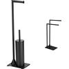 WENKO Colonnina con portarotolo e scopino WC Hella - Portascopino WC con portarotolo, Acciaio, 15 x 69 x 20cm, Nero & Piantana portasalviette Hella - Stender portabiti, Acciaio, 43.5 x78.5 x20cm, Nero