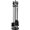 Relaxdays Set da 5 Attrezzi da Camino o Stufa, Attizzatoio, Pala, Scopino, Pinza e Supporto Porta Utensili, Ferro, Nero