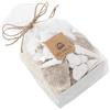 DRW Sacchetto di conchiglie naturali assortite con spugne e stella marina 12x8x12/23cm, bianco