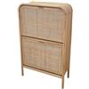 DRW Scarpiera in legno naturale e rattan 2 ripiani 70 x 29 x 116 cm