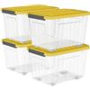 Cetomo 35L*4 Scatole di Stoccaggio con Coperchi, Contenitori in Plastica con Ruote, Clip On, Impilabili, Incastonabili, Organizzatore a Righe per Casa Ufficio, Giallo, Chiaro, 35L-4 Pezzi