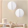 Ginger Ray Sfera decorativa a nido d'ape in carta velina smerlata, 2 pezzi, 25 cm, colore: bianco