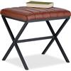 Relaxdays Sgabello Pouf, Poggiapiedi Imbottito, Finta Pelle e Metallo, Stile Industriale, HLP: 46x47x42 cm, Nero Marrone