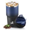 Mulbijeo Termos Caffè 600 ml, Tazza termica Riutilizzabili Prova di Perdite, Bicchiere Termico, Acciaio Inox 304, Travel Mug per Caffè Caldo e Freddo, Blu scuro e nero