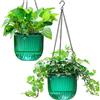 Melphoe Confezione da 2 vasi da fiori autoirriganti da appendere, per interni, 16,5 cm, per esterni, con 3 ganci e fori di drenaggio per giardino e casa (smeraldo)