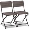 Relaxdays Set di 2 Sedie da Giardino, Effetto Legno, Resistenti, in Plastica, Struttura in Metallo, Pieghevoli, Marrone
