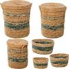 DRW Set di 6 cestini con coperchio di erba di mare naturale e verde ø42x48+ø37x43+ø32x38+33x23x16 cm