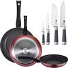 San Ignacio Confezione da 3 padelle Ø20/24 e 28 cm + set di 4 coltelli da cucina