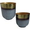 DRW Set di 2 vasi in metallo in oro e celeste, 26 x 26 x 30 e 21 x 21 x 24 cm