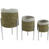 DRW Set di 3 vasi in vimini e metallo in naturale e bianco, 30 x 30 x 47, 26 x 26 x 39 e 20 x 20 x 31 cm