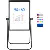 maxtek Lavagna Bianca Magnetica con Cavalletto 90 x 60 cm, Doppio Whiteboard Cancellabile a Secco, Portatile U-supporto con Cornice in Alluminio, Altezza Regolabile, per Ufficio o Casa e in Aula