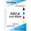 Tintino 100 fogli di Carta fotografica 13 x 18 cm 230 G/MQ High - lucido - Asciugatura Veloce - Impermeabile - hochweiss - Molto alta brillantezza dei colori per stampanti a getto d' inchiostro Stampante Stampante a Getto d' Inchiostro