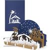 Cologne Cards Biglietto di Natale 3D Sacra Famiglia - Natale, elegante biglietto pop up per Natale con presepe in blu e bianco.
