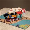 Generic Biglietto di auguri di compleanno pop-up alla moda con treno 3D in carta artigianale, biglietto di auguri con locomotiva con scritta 'Happy Birthday', design con vapore e palloncini, cancelleria