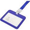 Generic Porta badge orizzontale, 10 x 7,9 cm, in ABS, con finestra trasparente su entrambi i lati, con cordino staccabile per il collo, blu