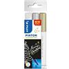 PILOT - Confezione da 3 Pintor - Pennarelli per pittura a base d'acqua, asciugatura rapida - tessuto, vetro, legno, pietra, fai da te - Oro, Argento, Bianco - Punta extra fine