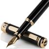 Scriveiner Penna stilografica nera Premium - Splendida penna stilo con finitura Placcato in Vero Oro, Placcato in Vero Oro Pennino (medio),lacca nera