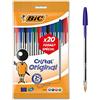 BIC Cristal Original - Penna a sfera, punta media (1,0 mm), colori assortiti, sacchetto formato speciale da 20
