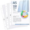 Agoer 100 buste trasparenti in plastica di polipropilene, spesse 160µ, formato A5, per la protezione di carta, atti e documenti