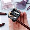 Generic Temperamatite a doppio foro, temperamatite cosmetico per matite labbra, eyeliner e matite per sopracciglia, strumento di bellezza portatile per rasatura di precisione